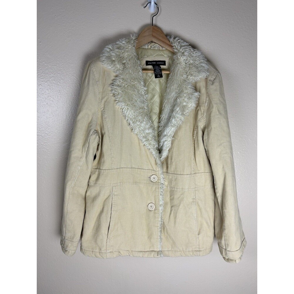 New York & Company L Corduroy Blazer Jacket Penny Lane Fur Collar Sherpa Lined